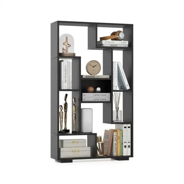 Libreria Moderna da 120cm con 11 Ripiani Aperti e Kit Antiribaltamento, Scaffale Nero per Casa e Ufficio