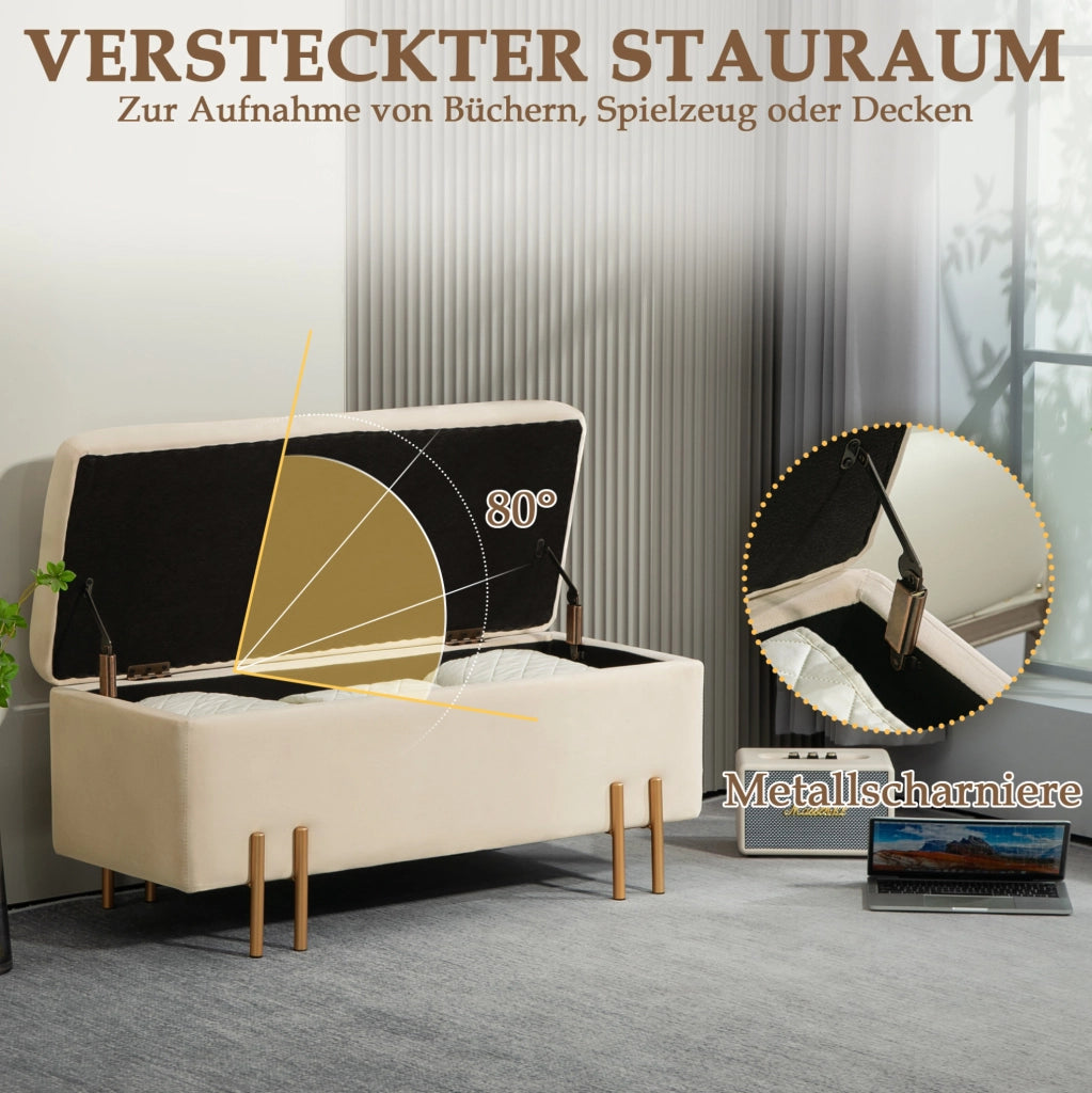 Panca contenitore imbottita 100 x 40 x 42 cm in poliestere beige