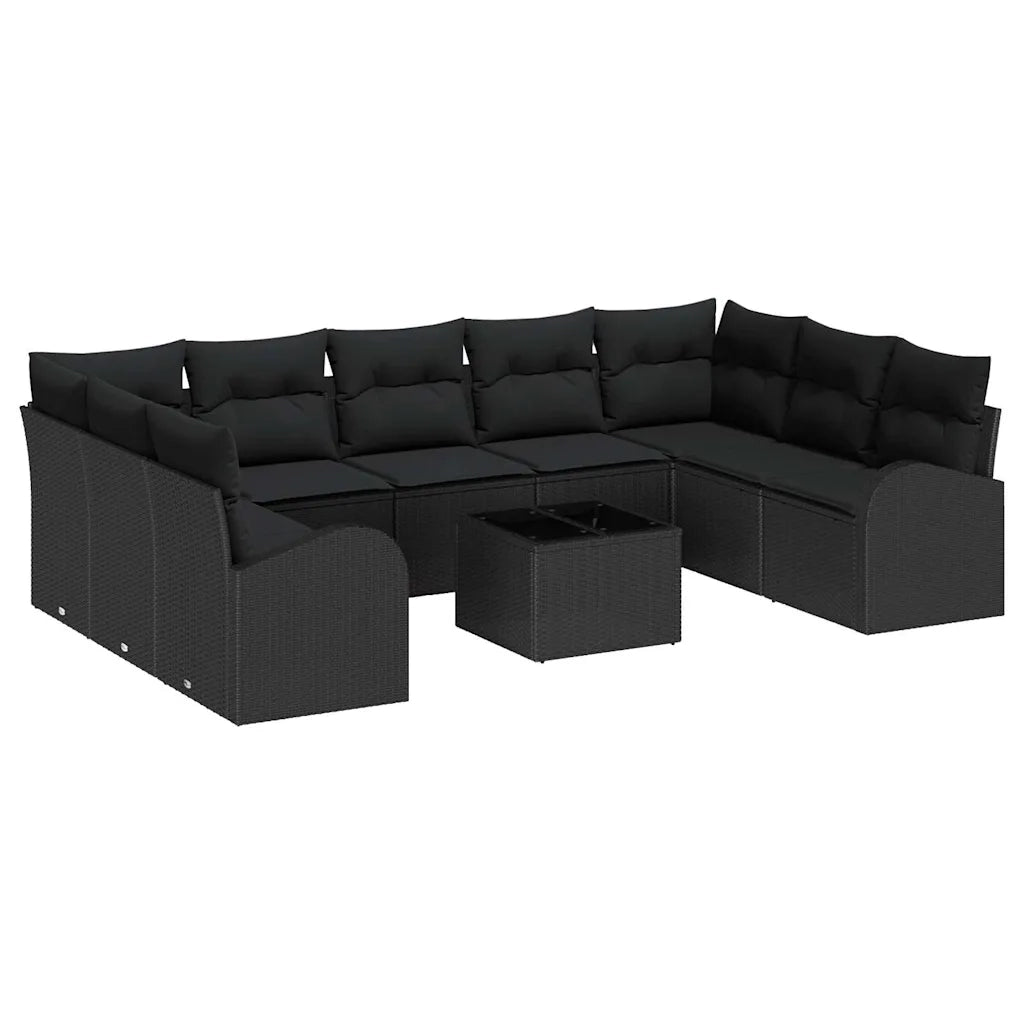Set Divano da Giardino con cuscino 10 pcs Nero polyrattan