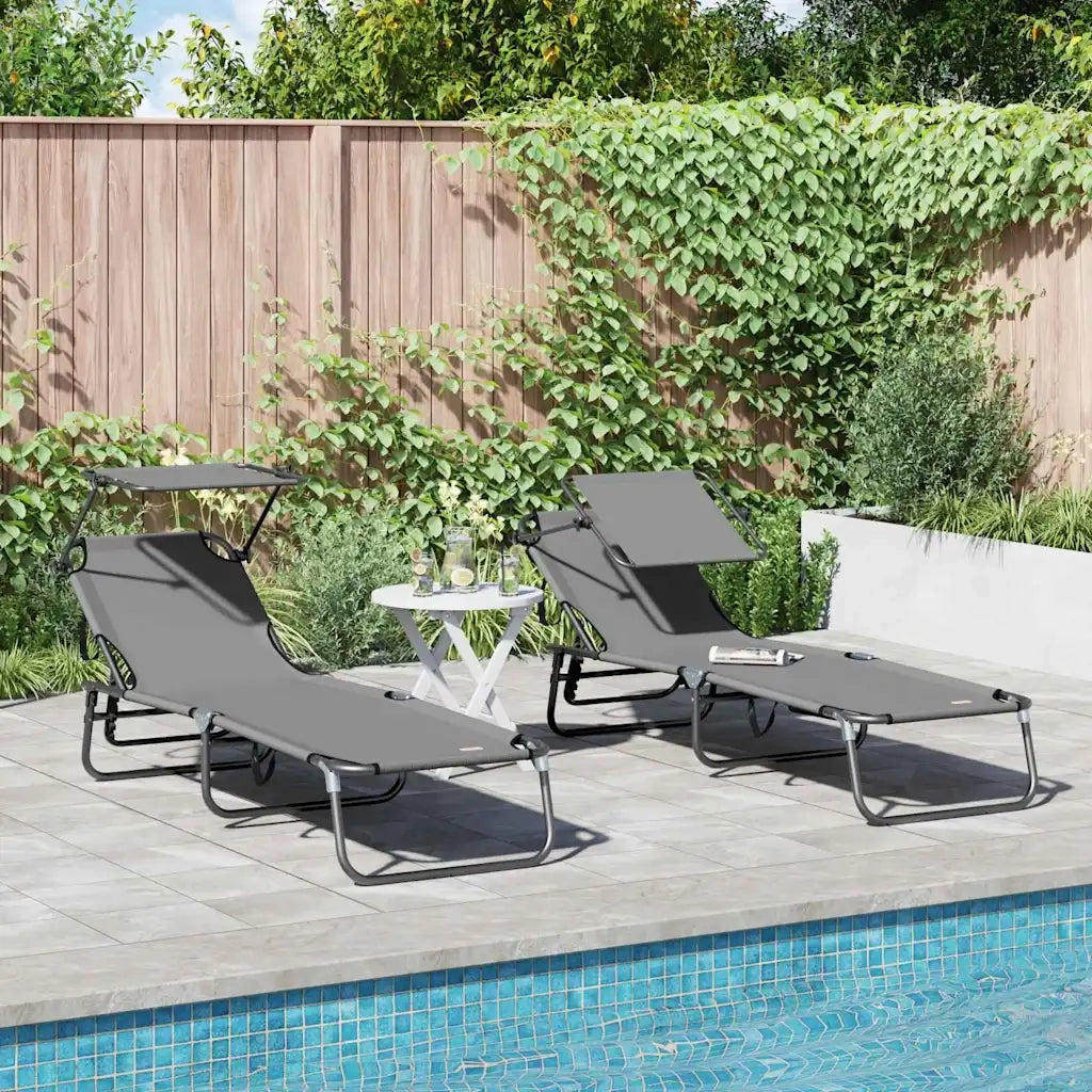 Lettino Prendisole | Sdraio da giardino | Lettino da sole pieghevole 2 pz Grigio 190 x 57 x 81 cm