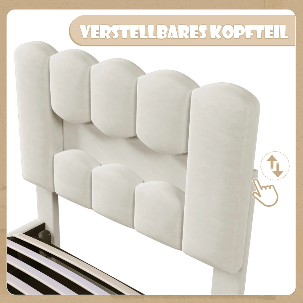 Letto contenitore singolo 90 × 200 cm 1 posto; LED multicolore e testiera regolabile; senza materasso; beige