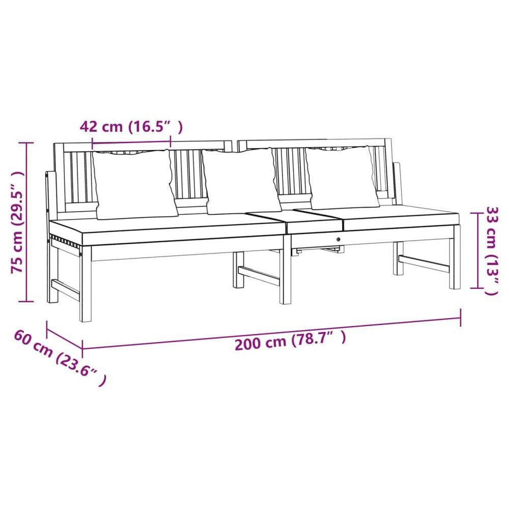 Daybed With Grey Cushions 200x60x75 Cm Solid Acacia Wood