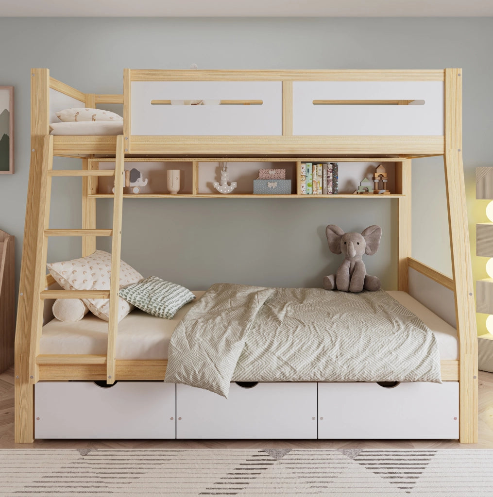 Letto a castello per bambini 90x200 e 120x200 cm bianco naturale