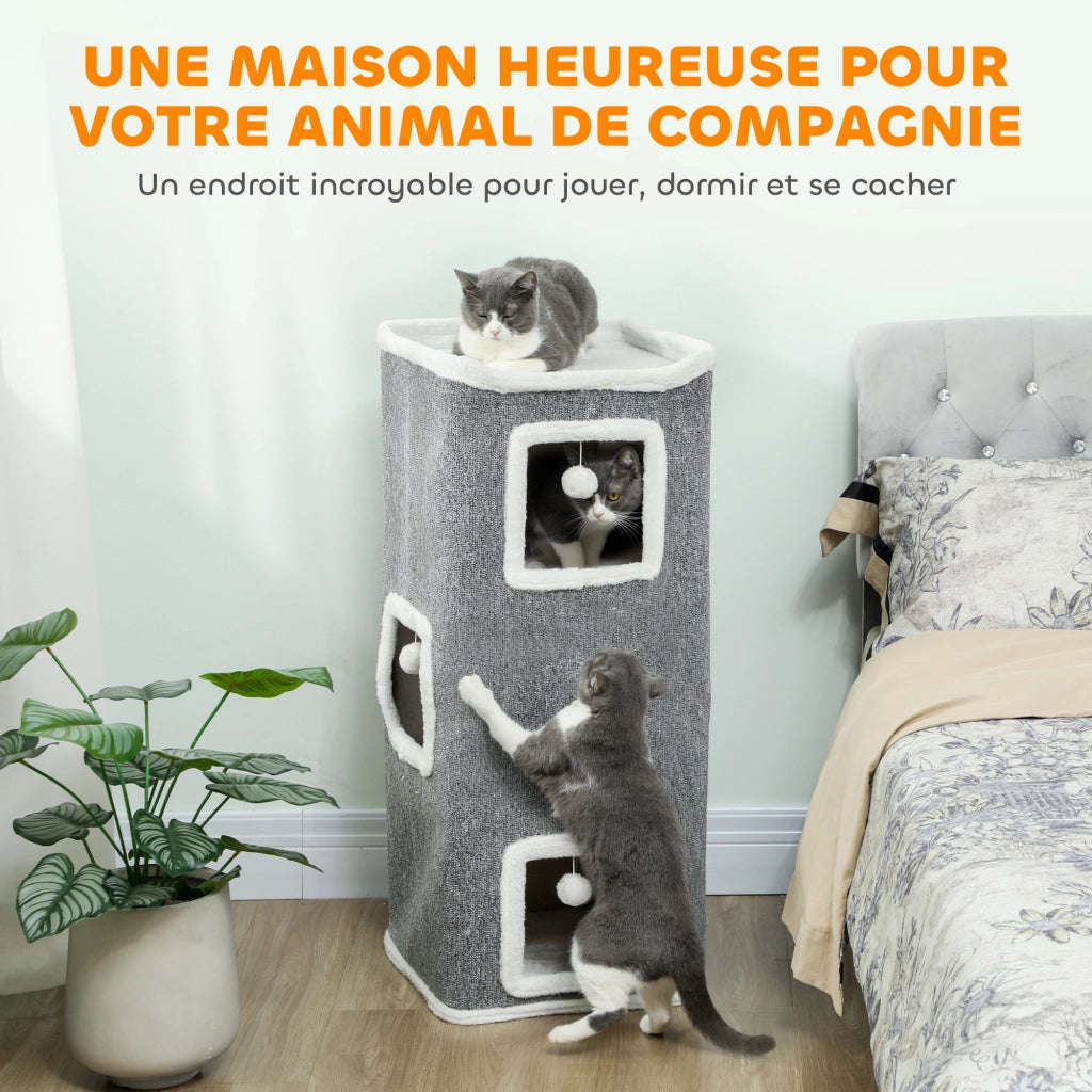 Albero Gatto 4 Livelli con Palla e Piattaforma ¨C Zephmum ¨C Grigio 41x41x100 cm