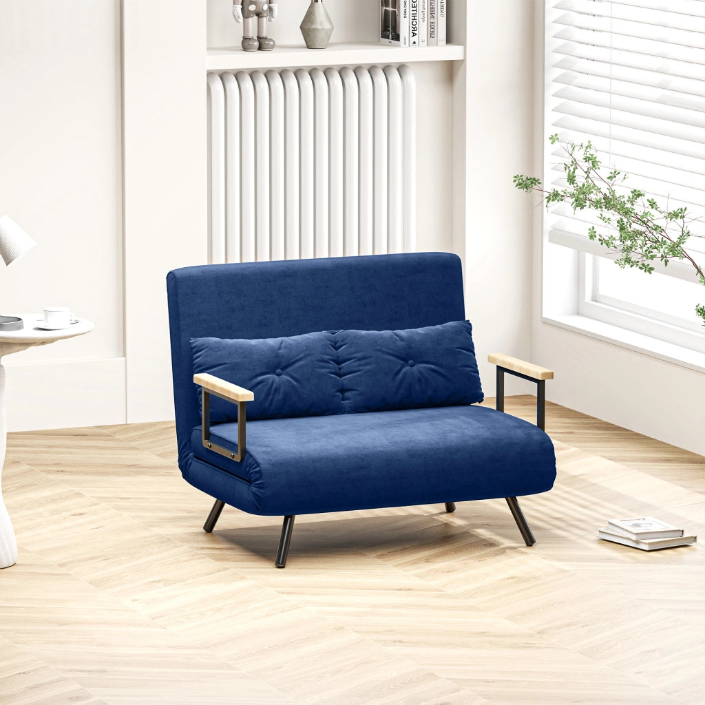 Divano Letto in Tessuto Velluto con Schienale Regolabile e Cuscini ¨C Zephmum ¨C 102x73x81 cm Blu