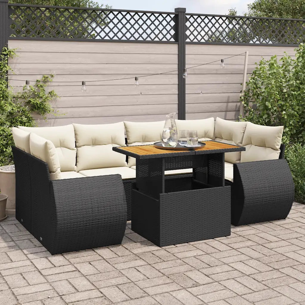 Set Divani da Giardino con Cuscini 7pz Nero Polyrattan 3327227