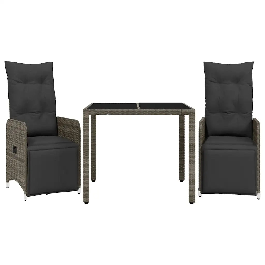Set Bistr¨° da Giardino 3 pz | Set Salotto da Giardino con Cuscini in Polyrattan Grigio