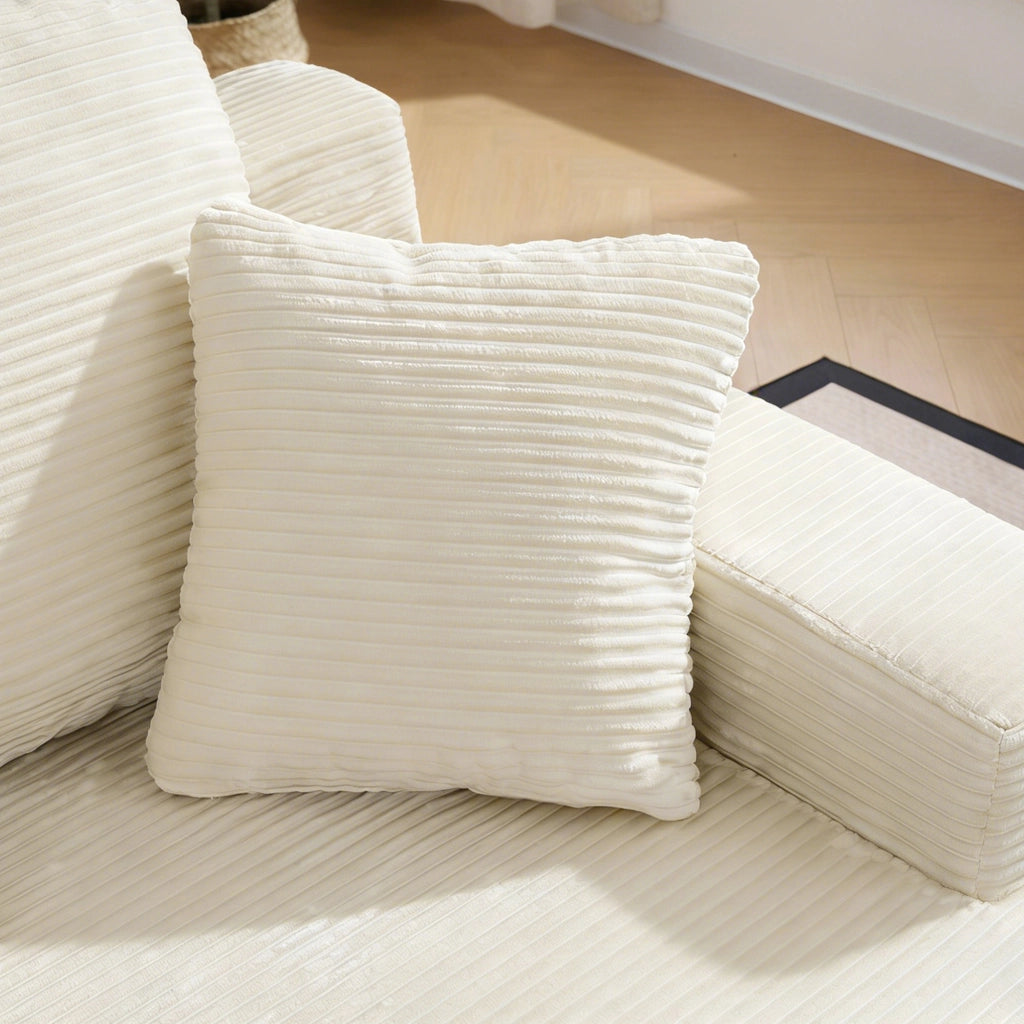 Divano dritto compatto con tasche laterali e cuscini, con imbottitura a molle, in velluto a coste beige