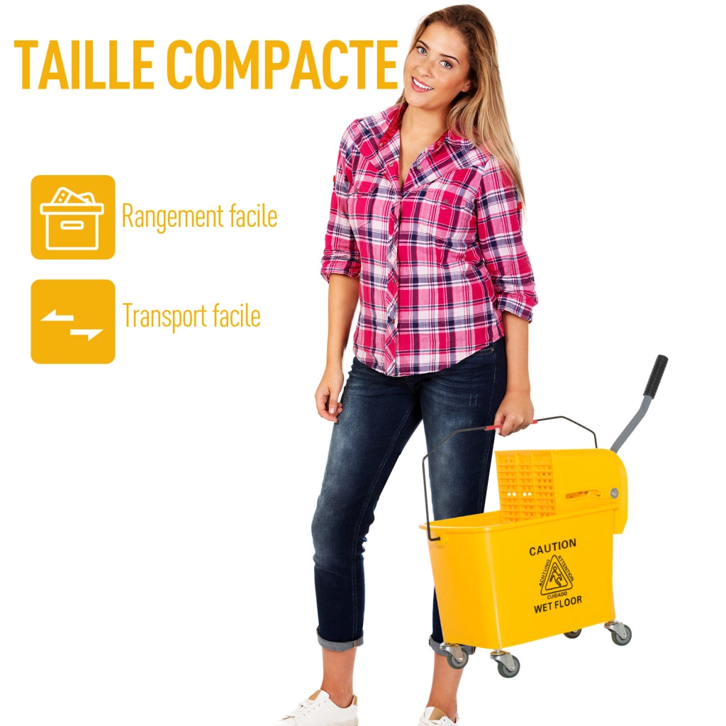 Carrello pulizia professionale con secchio 20L ¨C Xylo ¨C strizzatore separatore acqua giallo 60x27x70,5cm