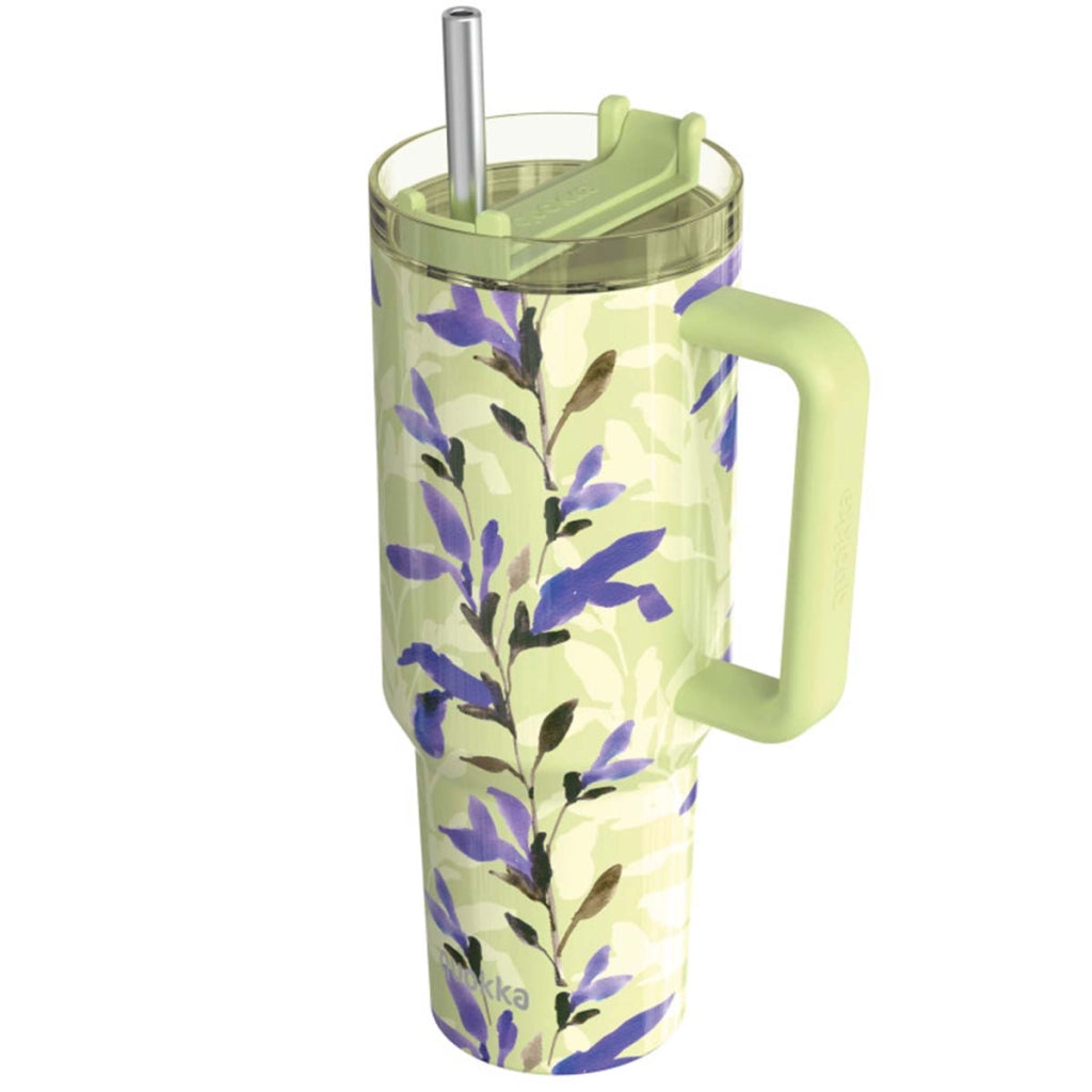 Bicchiere Termico 1200 ml con Cannuccia con Decorazione Floreale Matcha Verde Quokka