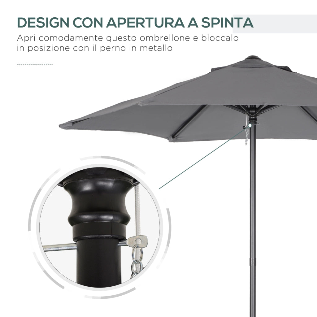 Ombrellone da Giardino 2x2 m a 6 Stecche con Presa d'Aria, in Alluminio, Metallo e Poliestere Grigio Scuro