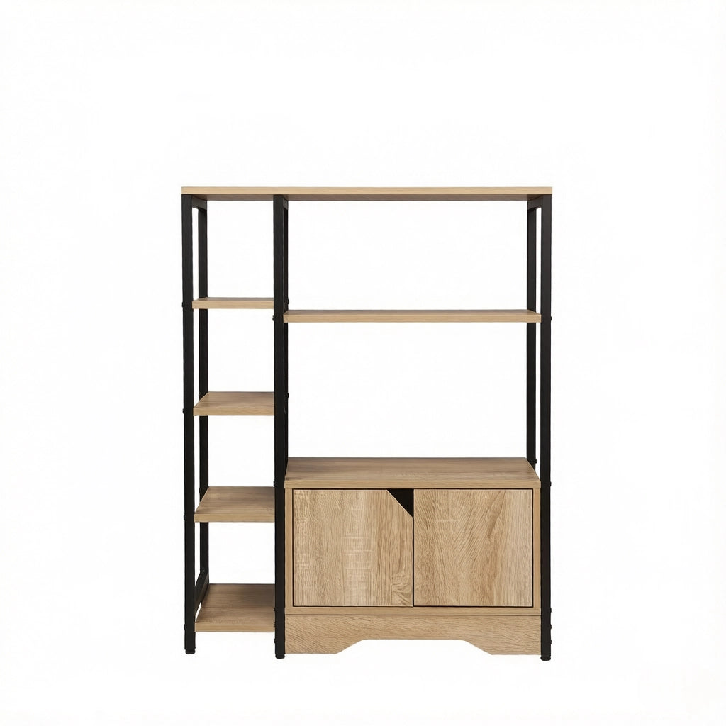 Libreria con 4 ripiani; 2 ripiani laterali e cassetto in legno color rovere chiaro per soggiorno 80 × 35 × 97 cm