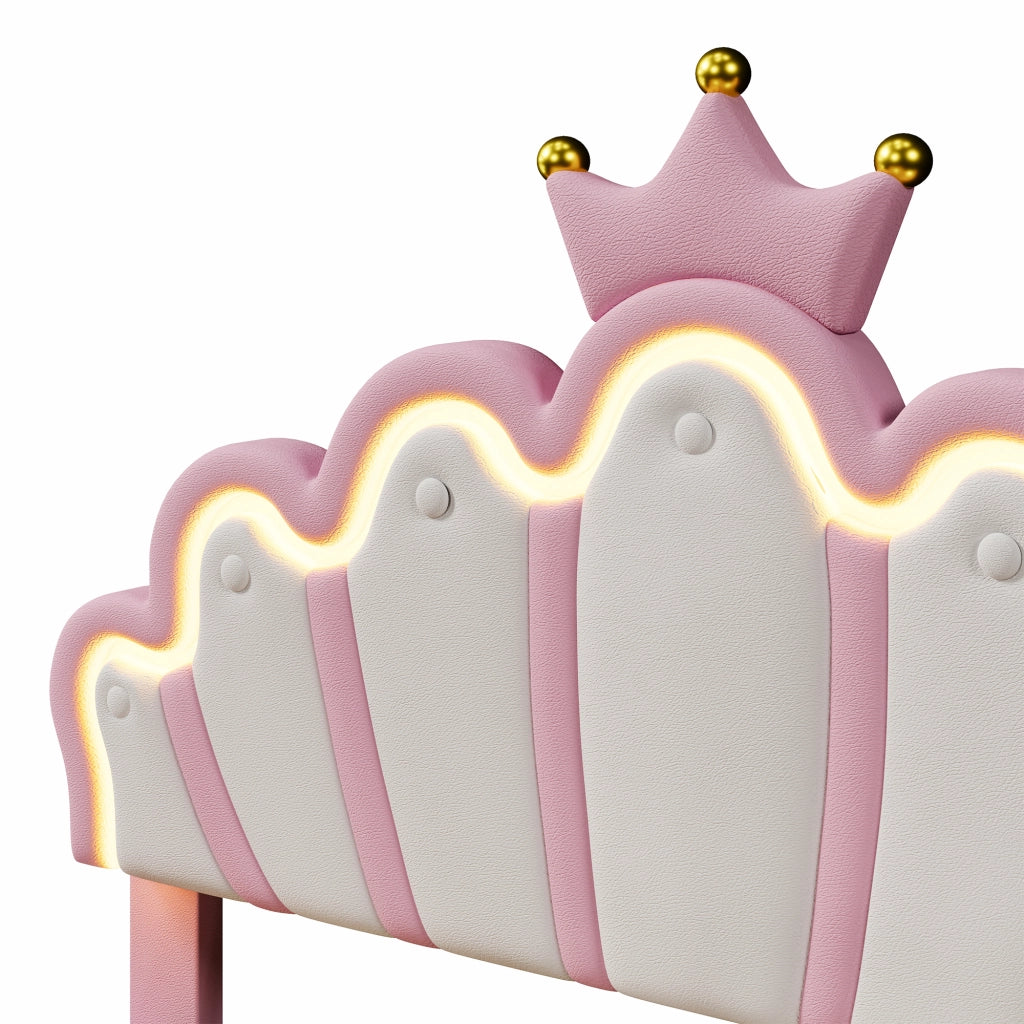Letto per bambini 140×200 cm con 2 cassetti; LED multicolore e testiera regolabile; senza materasso; rosa