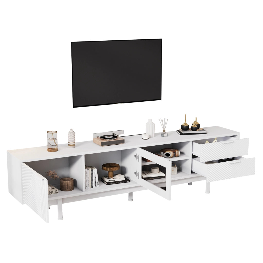 Mobile TV moderno 200 x 40 x 50,5 cm bianco con 2 porte e 2 cassetti, per TV fino a 80"