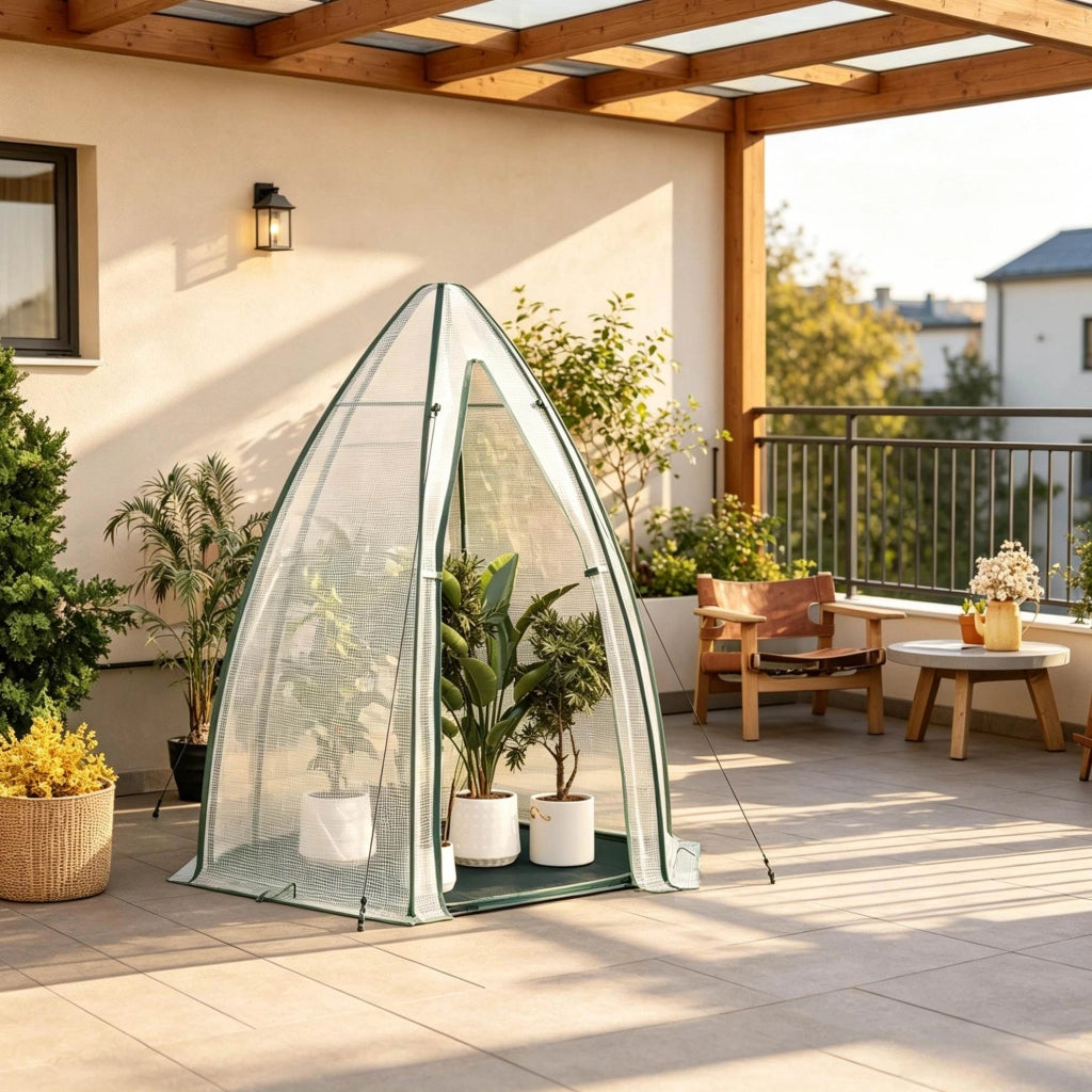 Serra da giardino 160x180x160 cm bianca in PE con base isolante