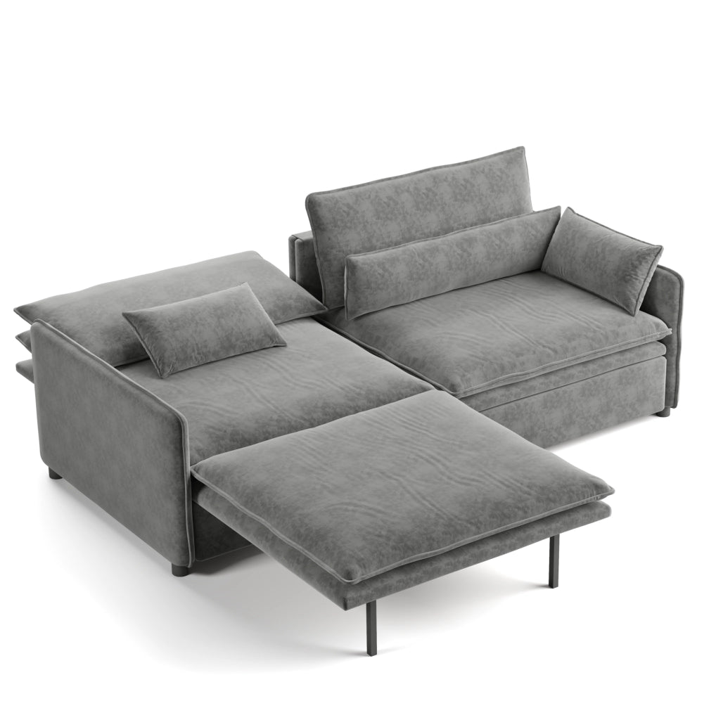 Divano letto 3 posti 206 cm in chenille con vano contenitore, schienale regolabile e cuscini bracciolo mobili, colore grigio chiaro