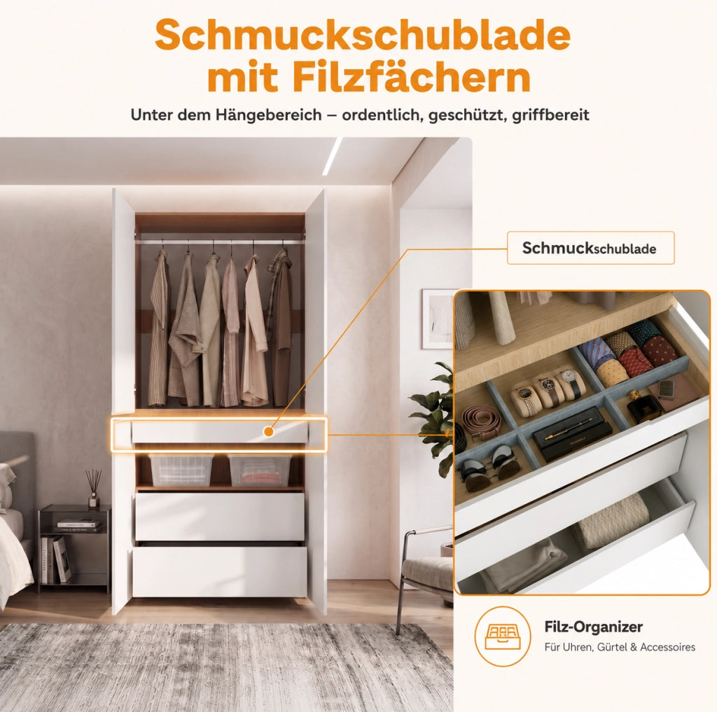 Armadio guardaroba con cassetto portagioie; 90 x 50 x 200 cm; MDF e truciolare; bianco