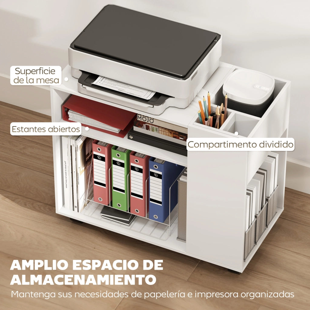 Scrivania per Computer con Ruote e Ripiani ¨C Zephmum ¨C Bianco 70x36x60 cm