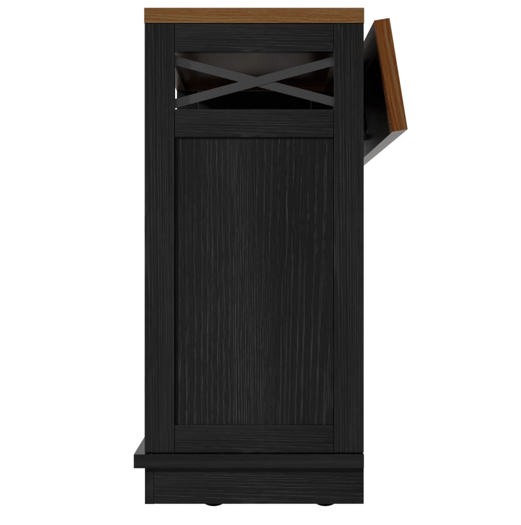 Isola cucina mobile nera con piano pieghevole e ruote