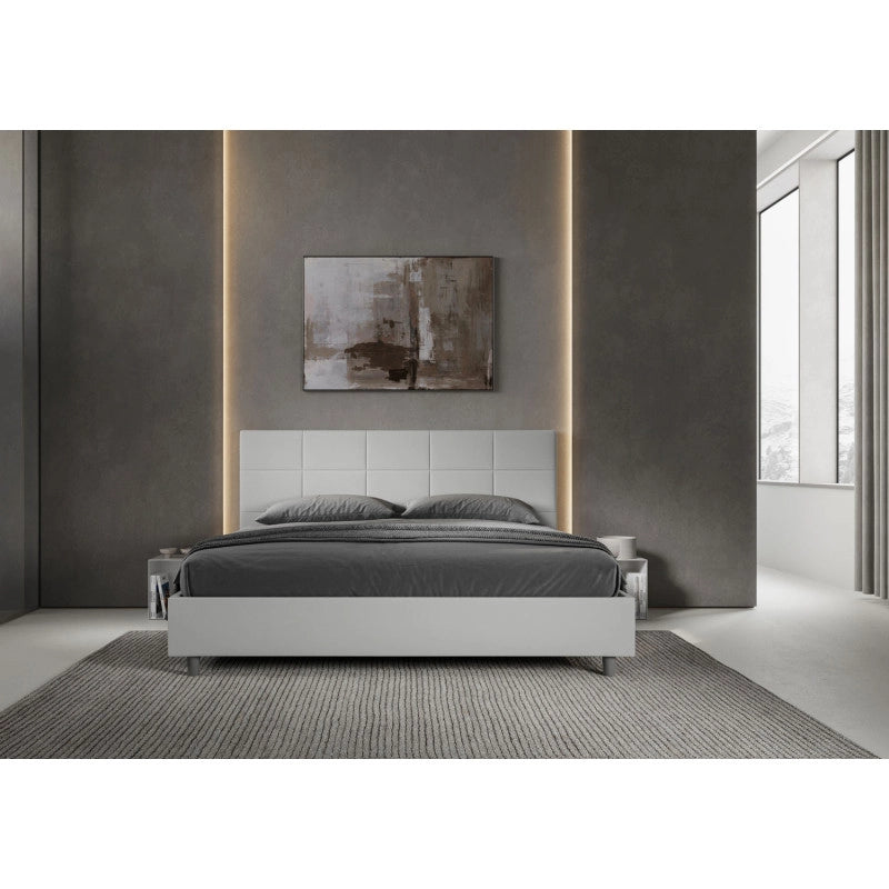 Letto imbottito Matrimoniale 190x190 cm Mika - Bianco,Similpelle,Contenitore