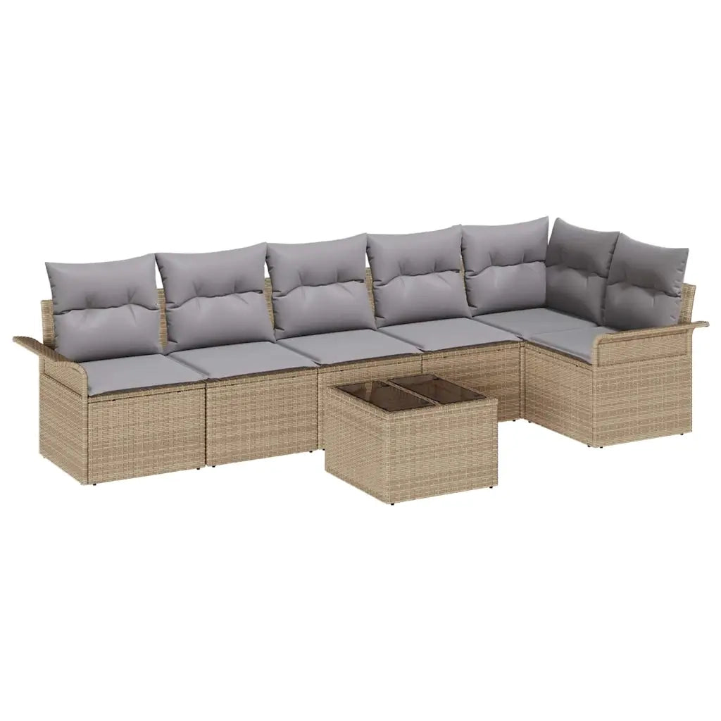 Set Divano da Giardino con cuscino 7 pcs Beige Poly Rattan