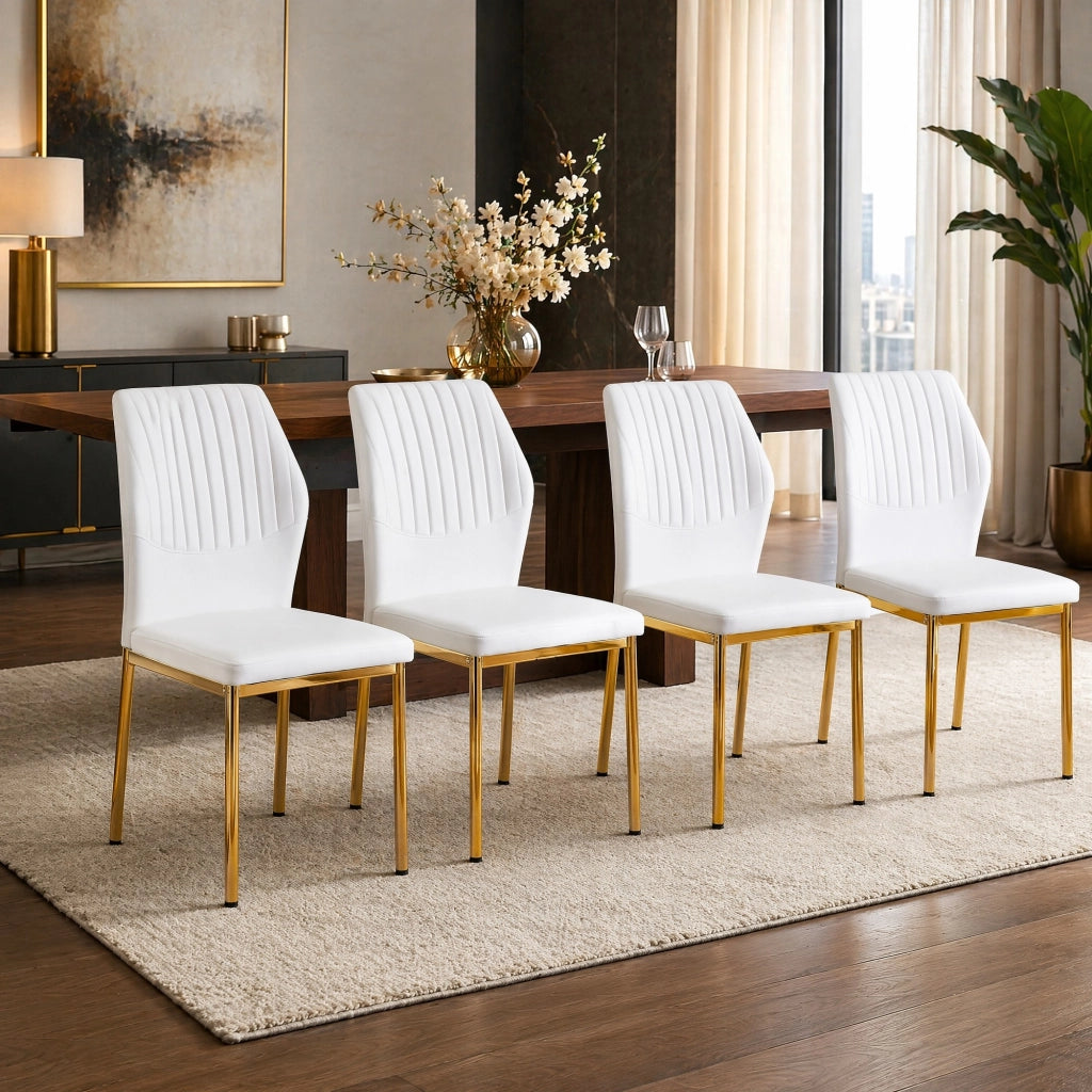 SEDIA da pranzo Set da 4 pezzi 93 cm Bianco/Oro PU