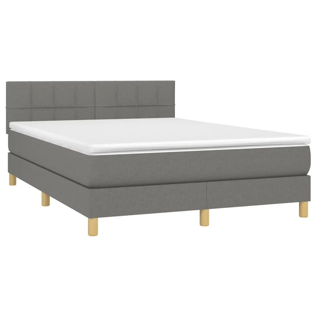 Letto a Molle Materasso e LED Grigio Scuro 140x190cm in Tessuto 3133710