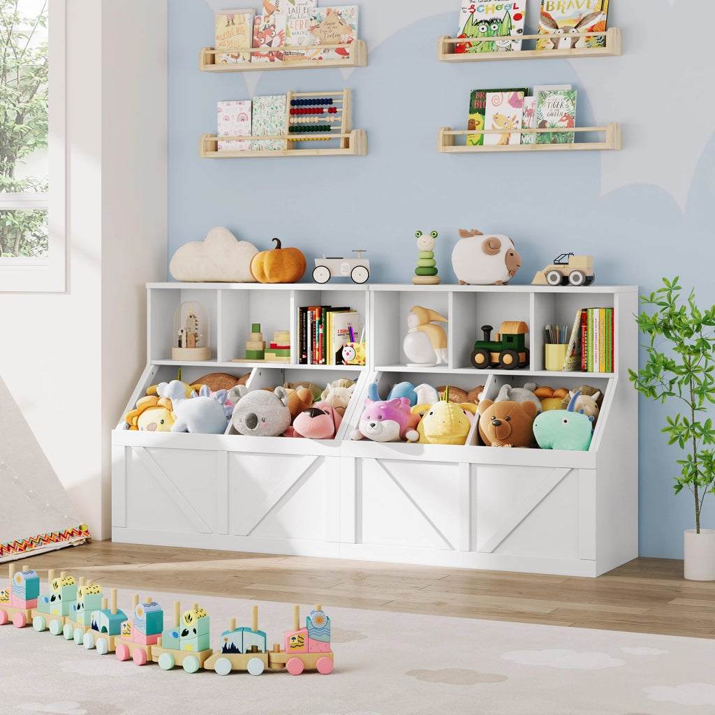 Libreria per Bambini Mobile Portagiochi e Libri per Cameretta Scaffale Basso a 2 Livelli 90x42x92cm Bianco