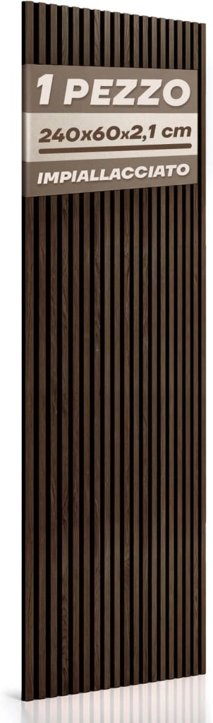 RMF PRO 1 Pannello Decorativo Parete Legno Fonoassorbente Fumo Scuro 240x60 cm (1,44 m²) – Singolo Rivestimento Acustico a Listelli MDF per Casa, Studio e Ufficio