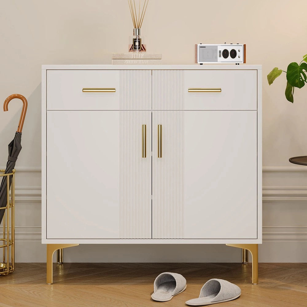 Cassettiera con Ante e Cassetti ¨C MINIMAL ¨C Bianco/Nero, Metallo, 80x35x79.5 cm