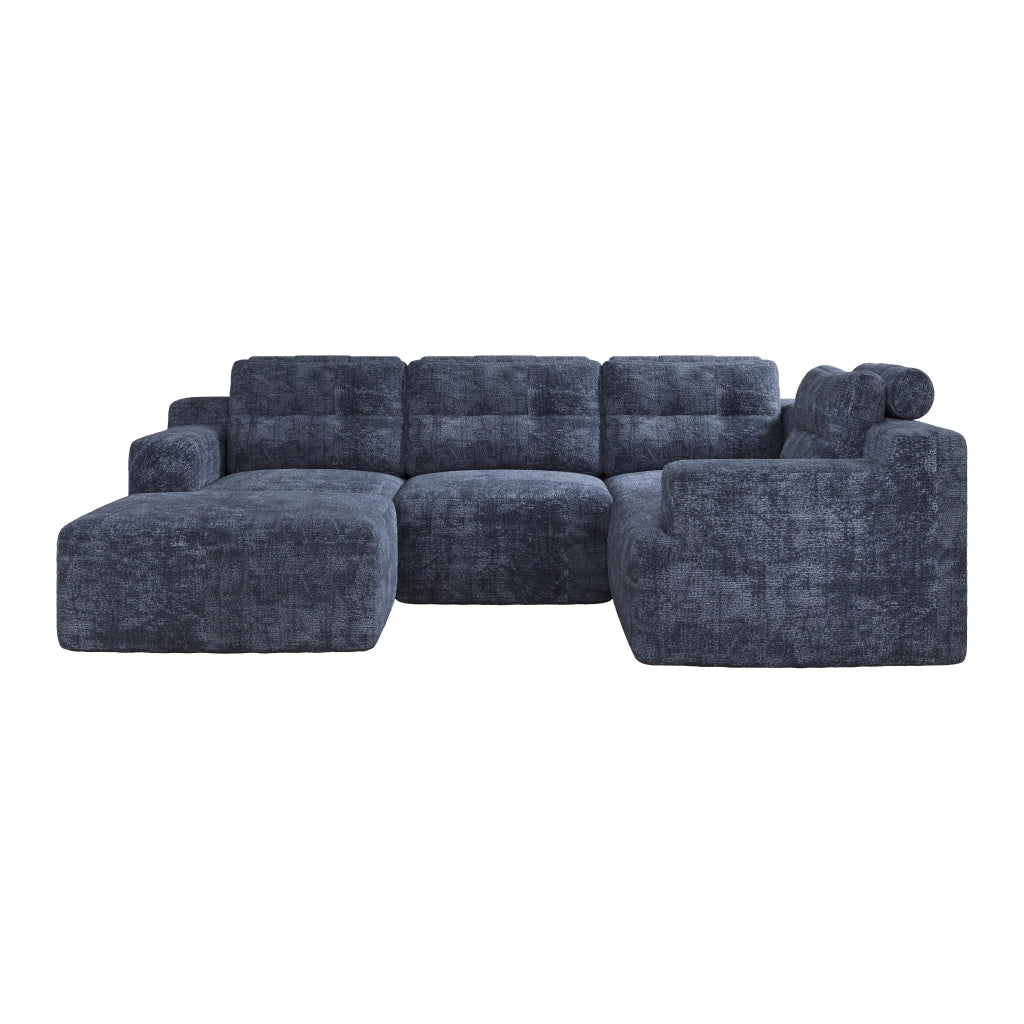Divano modulare 252x180x82 cm configurabile in ciniglia blu