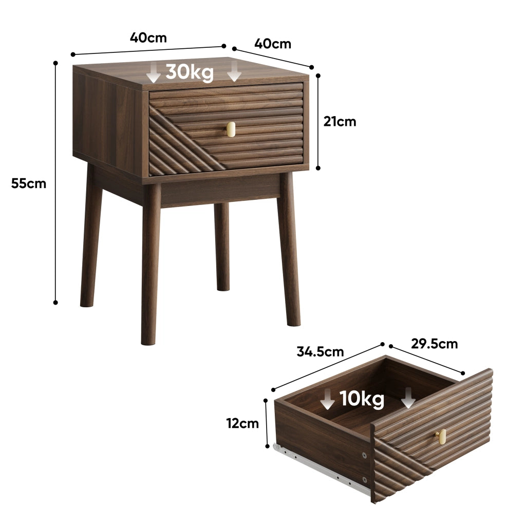 Comodino moderno 40 x 40 x 55 cm con 2 cassetti, maniglie in metallo, noce