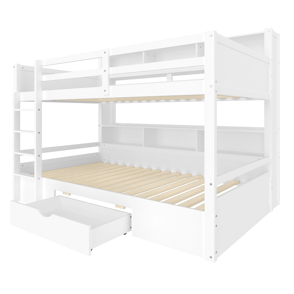 Letto a Castello 90x200 cm con Letto Estraibile; Contenitore; Cassetti; Scala e Sponde; Bianco