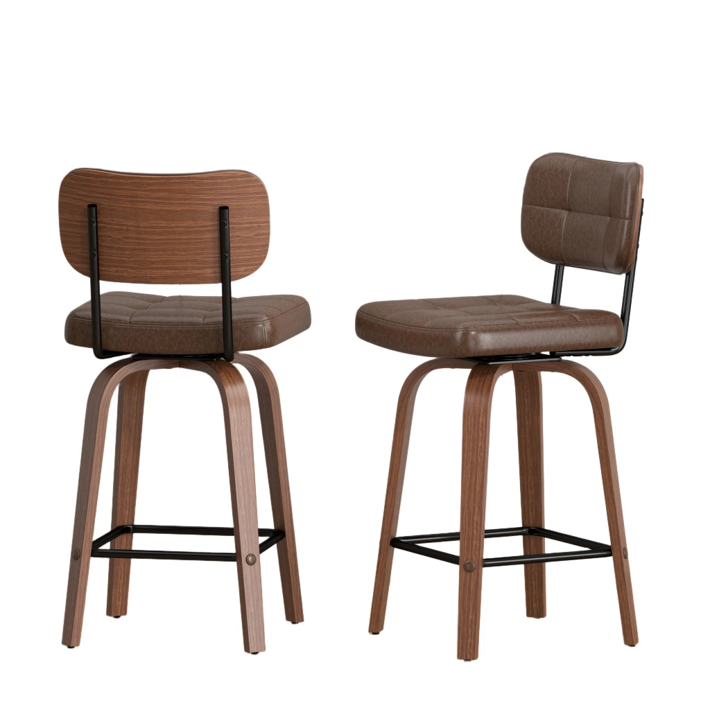 Sgabello da bar girevole - con schienale ergonomico - in PU e legno - marrone noce
