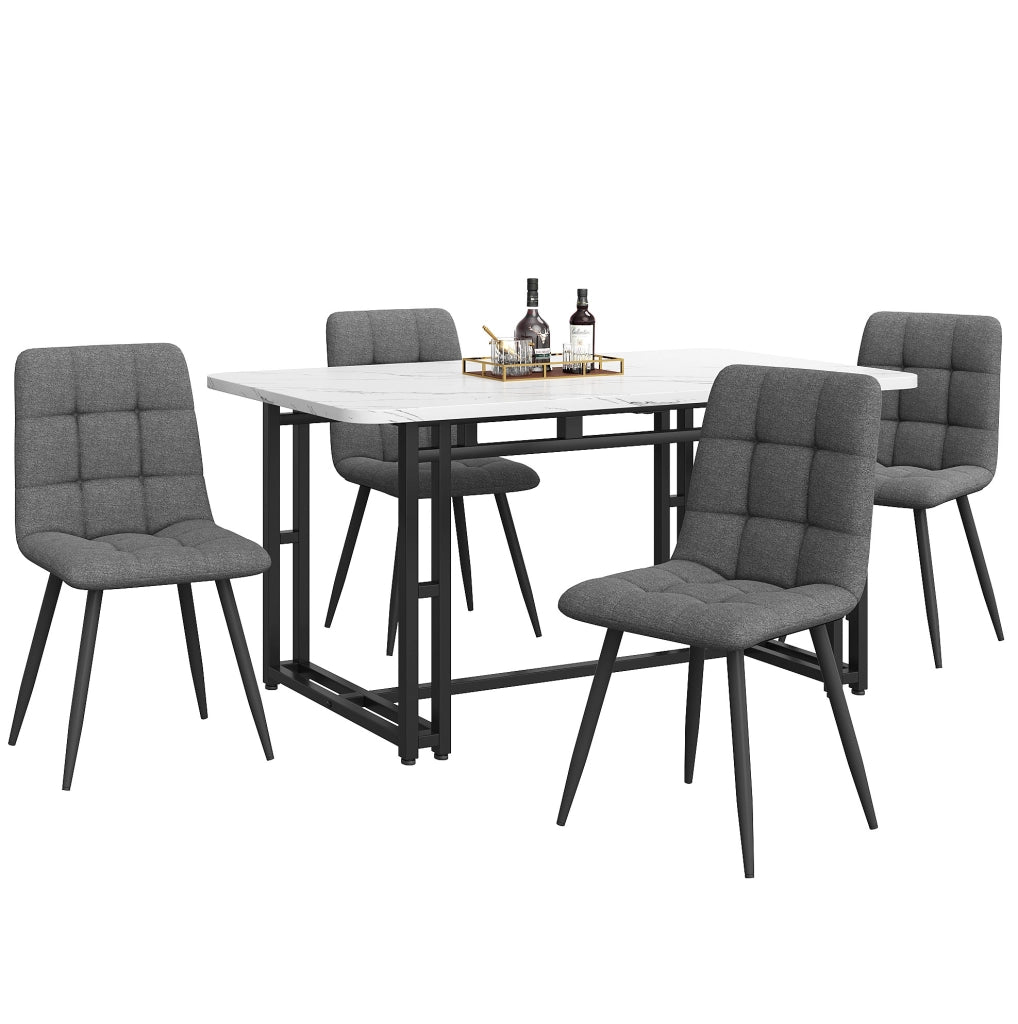 Set tavolo da pranzo 140x80 cm con 4 sedie in lino grigio scuro e struttura nera