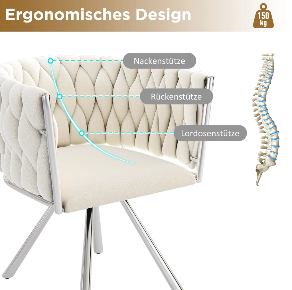 Set di 6 sedie da pranzo girevoli 360° in velluto beige con gambe in metallo argento
