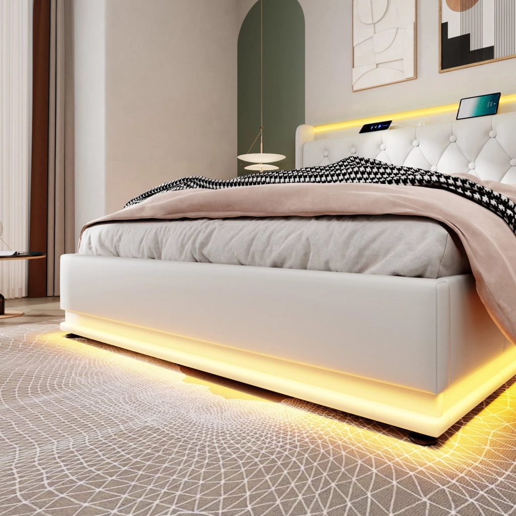 Letto matrimoniale bianco 160x200 cm con LED