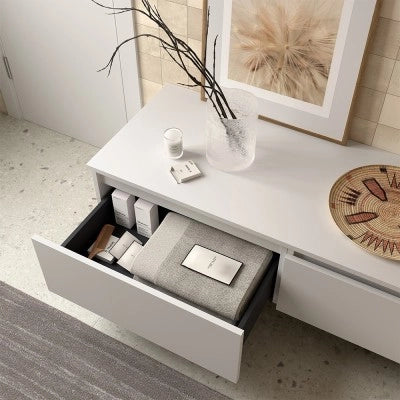 Composizione bagno con mensolone e cassettiera sospesa 80 cm in rovere africa e bianco opaco - Sumo