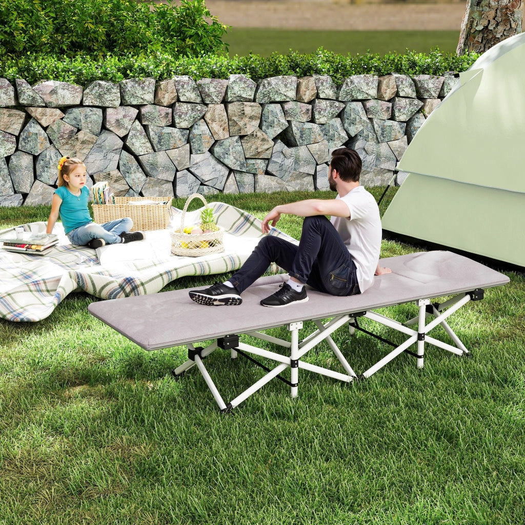 Lettino da campeggio pieghevole con materassino poggiatesta e tasca portaoggetti brandina sdraio robusta grigio 185L x 65l x 37H cm