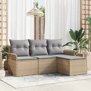 Set Divano da Giardino con cuscino 4 pcs Beige Poly Rattan