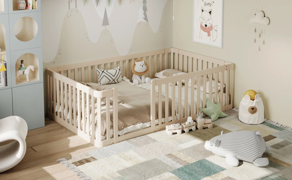 Letto in legno 90x200 cm con sponda, colore crema