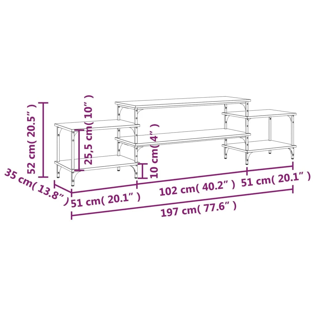 Mobile TV multimediale mensola TV credenza TV sala da pranzo soggiorno camera da letto rovere Sonoma 197 x 35 x 52 cm legno ingegnerizzato marrone 02_0027514