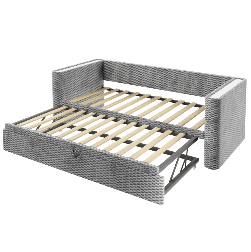 Letto estraibile multifunzione in velluto grigio con LED