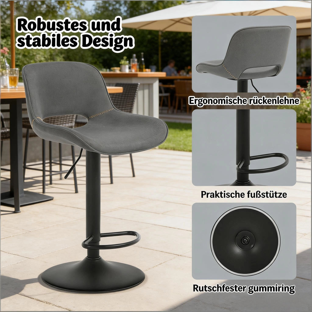 SGABELLO Bar girevole regolabile in lino grigio e metallo Set da 2 pezzi