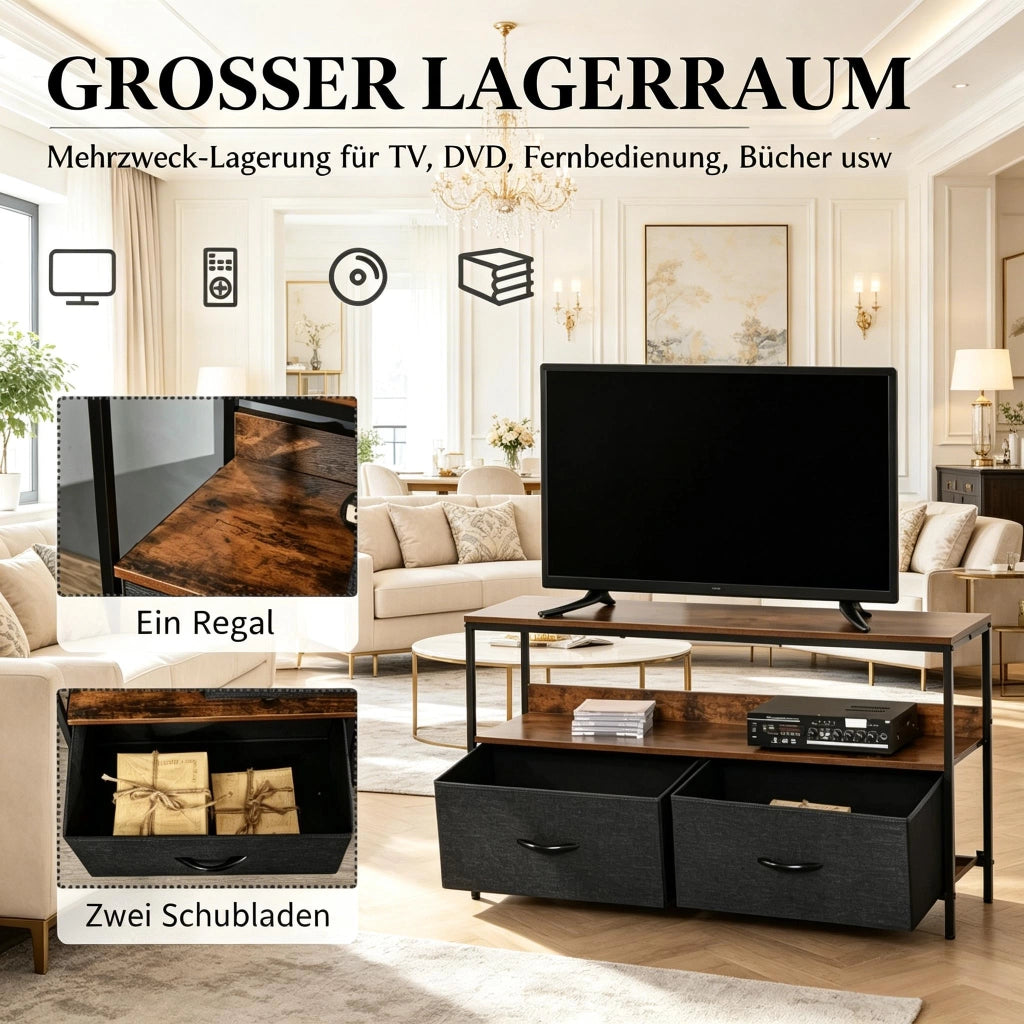 Mobile basso per TV con cassetti pieghevoli, mobile per l'intrattenimento con ripiani a giorno, elegante tavolino per TV, credenza versatile (solo con