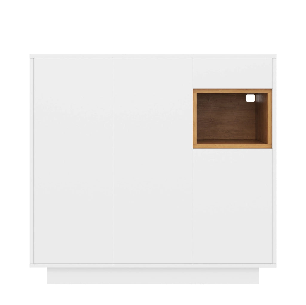 Mobile Porta Scarpe Bianco e Legno Naturale con Ripiani Regolabili e Cassetto, 105x39,5x100,5 cm