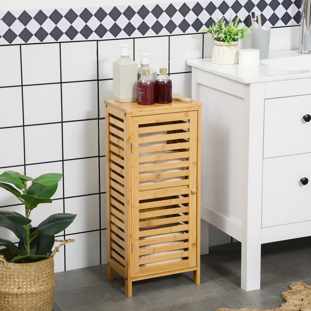 Mobiletto da bagno/mobiletto laterale con anta a persiana, 2 scomparti, contenitore, naturale, 30x19,9x70 cm