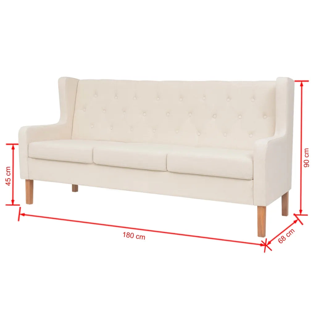 Divano a 3 Posti-Sofa 3 Posti in Tessuto Bianco Crema