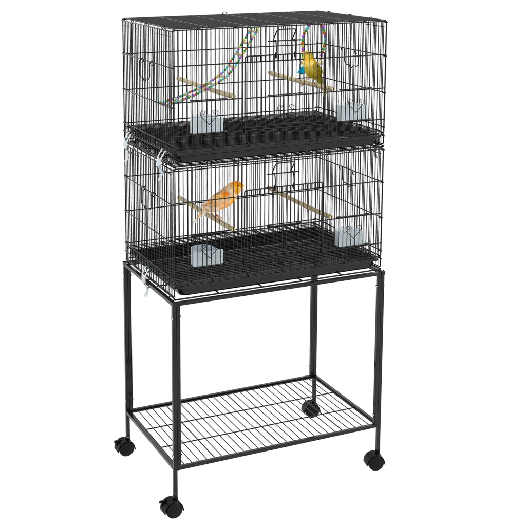 Armadio a doppia anta con ruote e appendiabiti ¨C Zephmum ¨C 77x46x164 cm nero