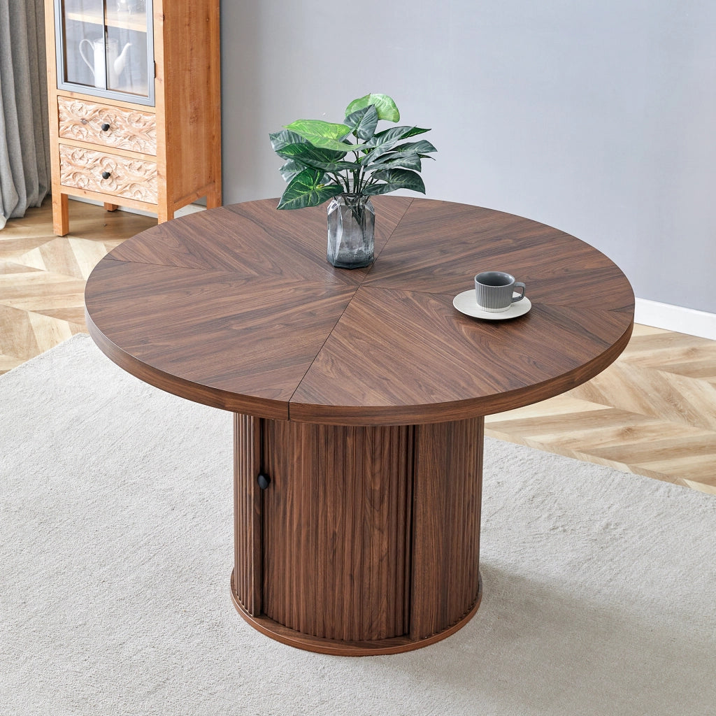 Tavolo da pranzo rotondo con vano contenitore, per 4-6 persone, in MDF, noce, 115 × 115 × 74 cm